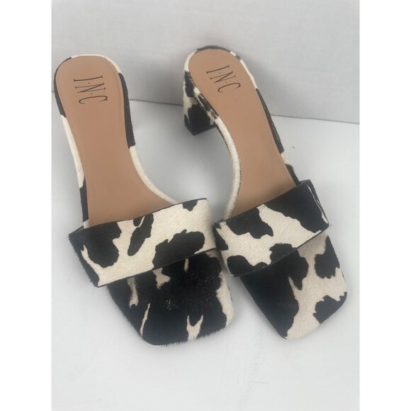 Cow Print Open Toe Block Heel Slide Sandals By INC International Concepts Size 8 - Picture 2 of 10